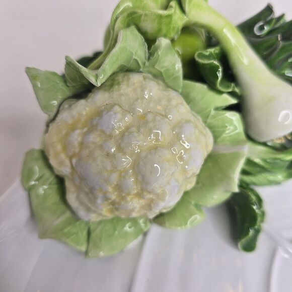 VTG White Leaf Plate Dish W/ 3D Vegetables Italy Cauliflower Artichoke - Picture 7 of 16
